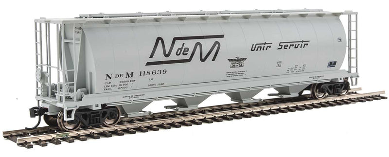 59' Cylindrical Hopper, Trough Hatches - Ready to Run -- National Railways of Mexico NdeM #118639 (gray, black script lettering)-1