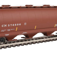 59' Cylindrical Hopper - Ready to Run -- Canadian National #376606 (brown, white; Yellow Conspicuity Marks, Website)