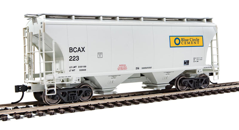 39' Trinity 3281 2-Bay Covered Hopper - Ready-to-Run -- Blue Circle Cement BCAX #223 (gray, yellow, blue)-1