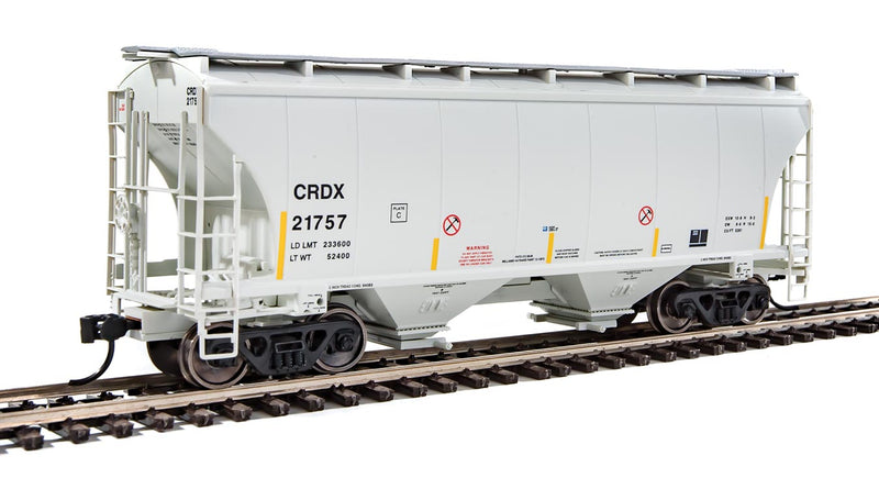 39' Trinity 3281 2-Bay Covered Hopper - Ready-to-Run -- Chicago Freight Car Leasing CRDX #21757 (gray, yellow conspicuity marks)-1