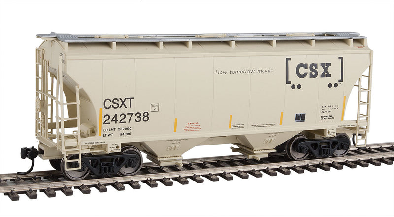 39' Trinity 3281 2-Bay Covered Hopper - Ready-to-Run -- CSX Transportation CSXT #242738 (beige; Boxcar Logo, Yellow Conspicuity Mark-1