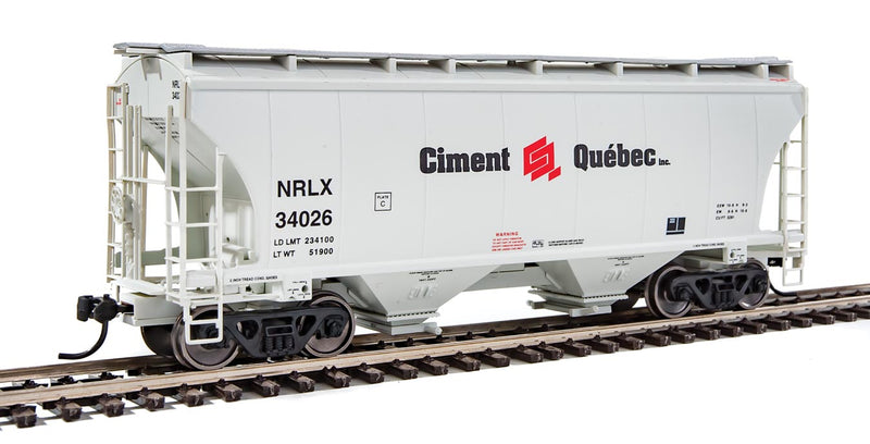 39' Trinity 3281 2-Bay Covered Hopper - Ready-to-Run -- NorRail Ciment Quebec Inc. NRLX #34026 (gray, black, red)-1