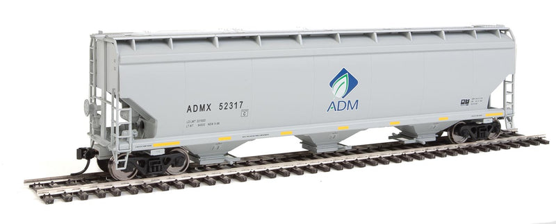 60' NSC 5150 3-Bay Covered Hopper - Ready to Run -- Archer-Daniels-Midland #52317 (gray, black; Blue & White Leaf Logo)-1