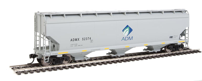 60' NSC 5150 3-Bay Covered Hopper - Ready to Run -- Archer-Daniels-Midland #52374 (gray, black; Blue & White Leaf Logo)-1