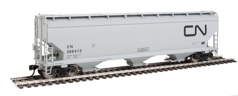 60' NSC 5150 3-Bay Covered Hopper - Ready to Run -- Canadian National #386412 (gray, black; Noodle Logo)-1