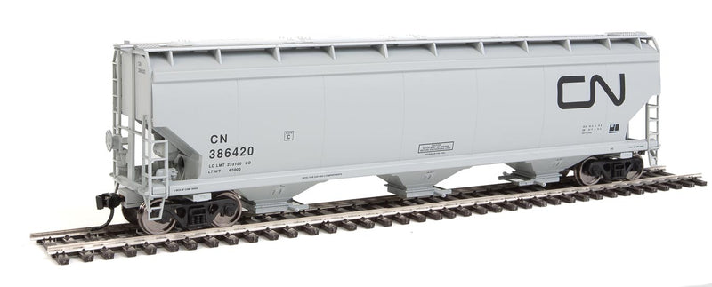 60' NSC 5150 3-Bay Covered Hopper - Ready to Run -- Canadian National #386420 (gray, black; Noodle Logo)-1