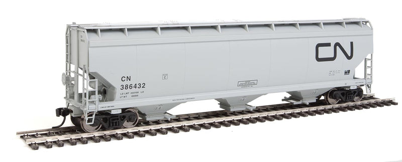 60' NSC 5150 3-Bay Covered Hopper - Ready to Run -- Canadian National #386432 (gray, black; Noodle Logo)-1