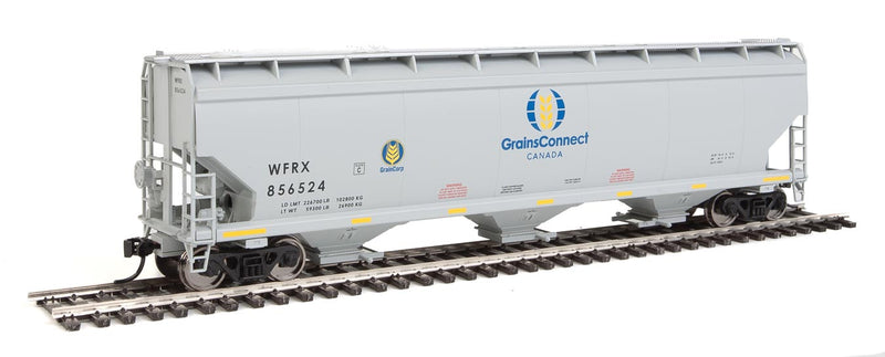 60' NSC 5150 3-Bay Covered Hopper - Ready to Run -- Grain Connect Canada WFRX #856524 (gray, black; Blue & Yellow Logo)-1