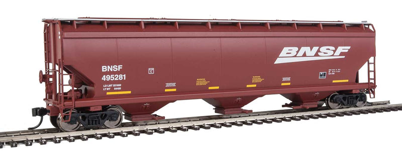 60' NSC 5150 3-Bay Covered Hopper - Ready to Run -- Burlington Northern Santa Fe #495281 (Boxcar Red, white; Wedge Logo)-1