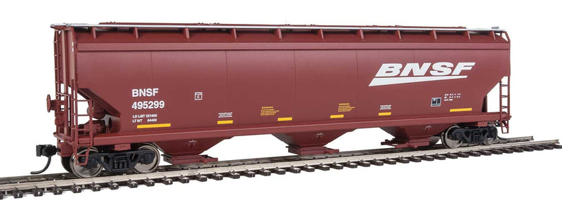 60' NSC 5150 3-Bay Covered Hopper - Ready to Run -- BNSF Railway 495299 (Boxcar Red, white, Wedge Logo)-1