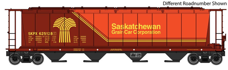 59' Cylindrical Hopper - Ready to Run -- Saskatchewan Grain Car Corporation SKPX #625191 (brown, orange, yellow)-1