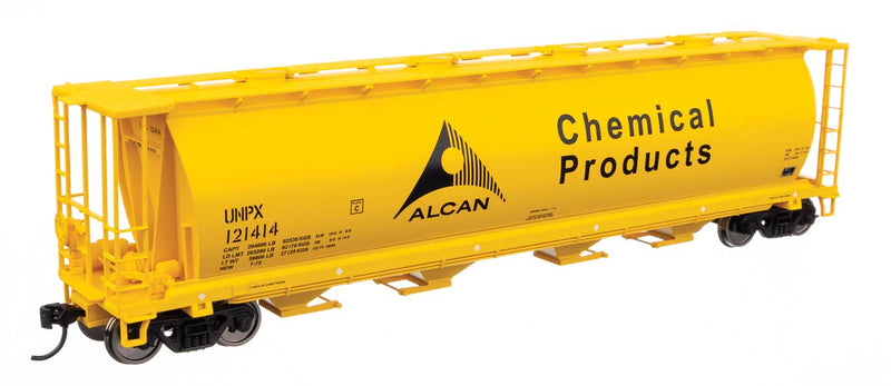 59' Cylindrical Hopper - Ready to Run -- Alcan UNPX #121414 (yellow, black; English & French lettering, round hatches-1