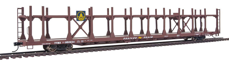 89' Flatcar w/Bi-Level Open Auto Rack - Ready to Run -- Baltimore & Ohio Rack, Trailer Train Flatcar TTBX #962934-1