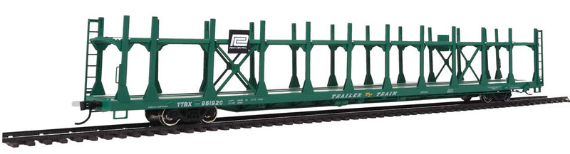 89' Flatcar w/Bi-Level Open Auto Rack - Ready to Run -- Penn Central Rack, Trailer Train Flatcar TTBX #961920-1