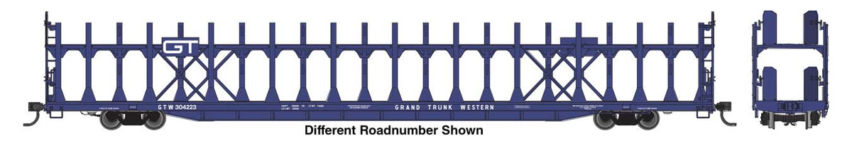 89' Flatcar w/Bi-Level Open Auto Rack - Ready to Run -- Grand Trunk Western #304225