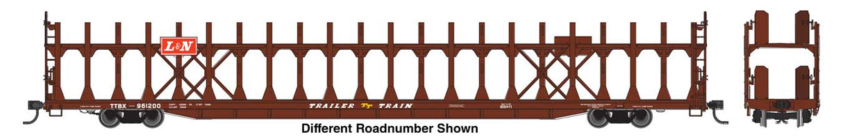 89' Flatcar w/Bi-Level Open Auto Rack - Ready to Run -- Louisville & Nashville #961206
