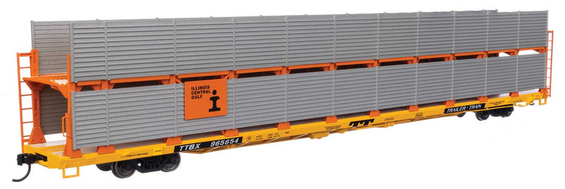 89' Flatcar w/Bi-Level Shielded Auto Rack - Ready to Run -- Illinois Central Gulf Rack / Trailer-Train Flatcar TTBX #965654-1