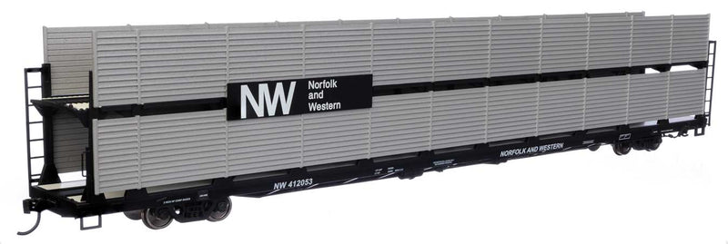 89' Flatcar w/Bi-Level Shielded Auto Rack - Ready to Run -- Norfolk & Western Rack & Flatcar #412053-1