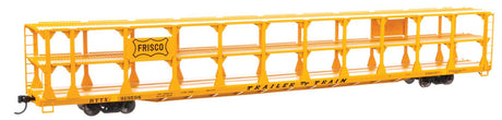 89' Flatcar w/Tri-Level Open Auto Rack - Ready to Run -- St. Louis - San Francisco Rack Trailer-Train Flatcar #913598 (yellow)-2