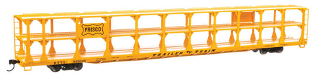 89' Flatcar w/Tri-Level Open Auto Rack - Ready to Run -- St. Louis - San Francisco Rack Trailer-Train Flatcar #913646 (yellow)-2