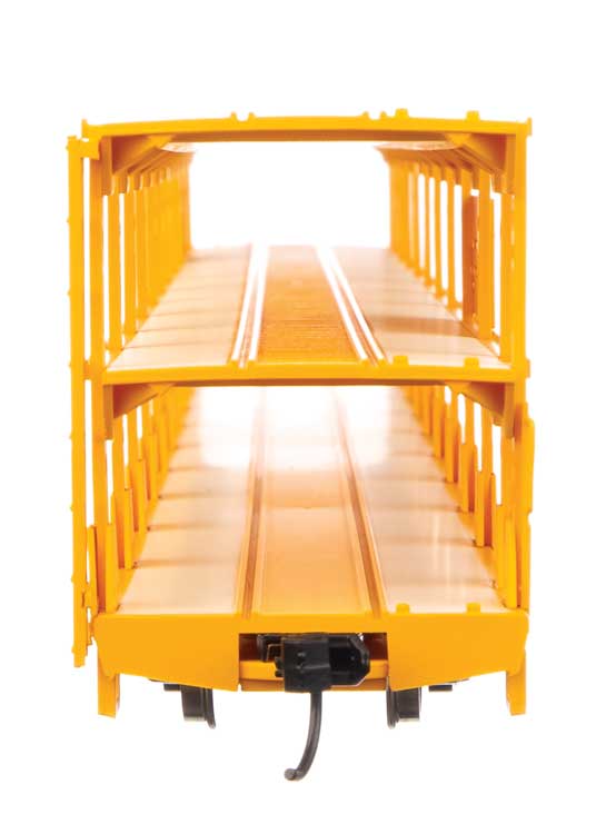 89' Flatcar w/Tri-Level Open Auto Rack - Ready to Run -- St. Louis - San Francisco Rack Trailer-Train Flatcar #913646 (yellow)-3