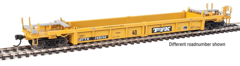 Thrall Rebuilt 40' Well Car - Ready to Run -- Trailer-Train DTTX #745720 (yellow, black; black & white logo, white stripes