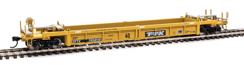 Thrall Rebuilt 40' Well Car - Ready to Run -- Trailer-Train DTTX #745818 (yellow, black; black & white logo, white stripes-1
