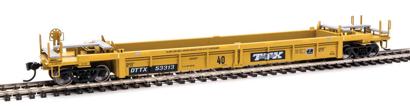 Thrall Rebuilt 40' Well Car - Ready to Run -- Trailer-Train DTTX #53313 (yellow, black; black & white logo, yellow stripes-1
