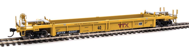 Thrall Rebuilt 40' Well Car - Ready to Run -- TTX DTTX #53317 (yellow, black, large red TTX Forward Thinking logo, yellow-1