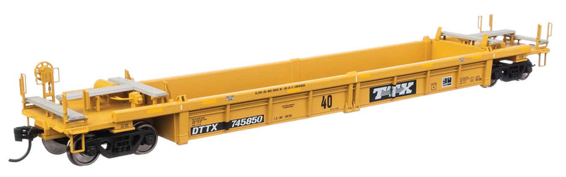 Thrall Rebuilt 40' Well Car - Ready to Run -- TTX DTTX #745850 - small black & white TTX logo w/yellow conspicuity stripes-1