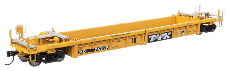 Thrall Rebuilt 40' Well Car - Ready to Run -- TTX DTTX #747278- large black & white TTX logo w/yellow conspicuity stripes-1