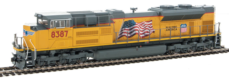 EMD SD70ACe - Standard DC -- Union Pacific(R) #8387 (Armour Yellow, gray, yellow sill, US Flag, High Head-1