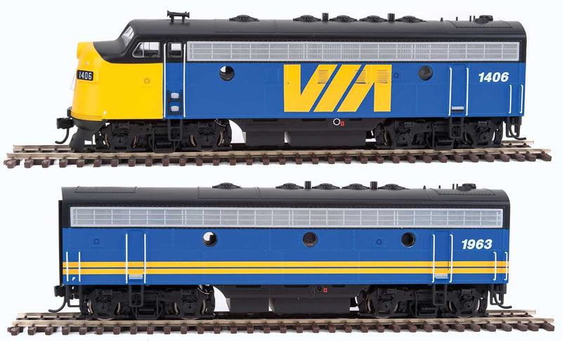 EMD F7 A-B Set - Standard DC -- VIA Rail Canada #1406, 1963 (blue, yellow)-1