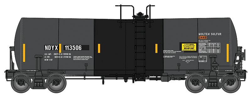 40' Trinity 14,000 Gallon Molten Sulfur Tank Car - Ready to Run -- First Union Rail NDYX #113506 (black, yellow, Sulfor Service)-1