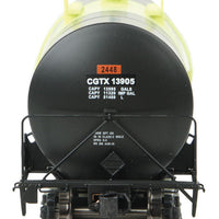 40' Trinity 14,000-Gallon Molten Sulfur Tank Car - Ready to Run -- CGTX #13905 (black, yellow band; Conspicuity Markings)