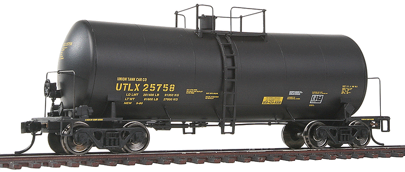 40' UTLX 16,000-Gallon Funnel-Flow Tank Car - Ready to Run -- Union Tank Car UTLX #25758 (black, yellow, Reporting Marks Only)