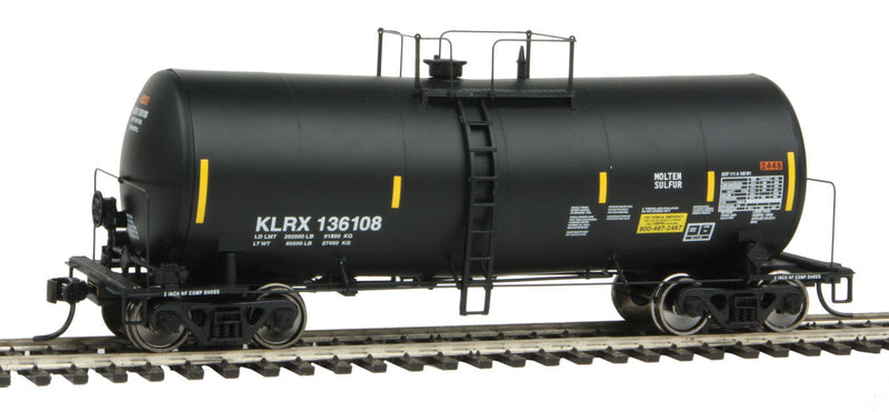 40' UTLX 16,000-Gallon Funnel-Flow Tank Car - Ready to Run -- KLRX #136108 (black, yellow Conspicuity Marks)-1