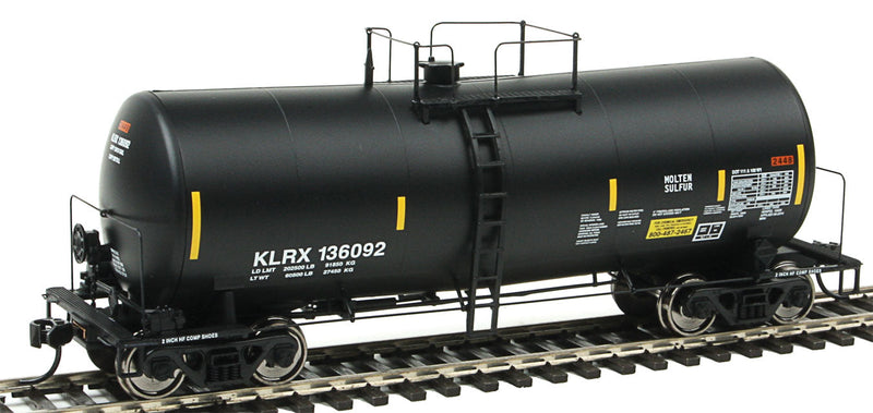 40' UTLX 16,000-Gallon Funnel-Flow Tank Car - Ready to Run -- KLRX #136192 (black, yellow Conspicuity Marks)-1