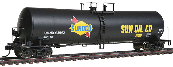 54' 23,000-Gallon Funnel-Flow Tank Car - Ready to Run -- Sunoco #24542 (black, yellow, Large Logo & Lettering)