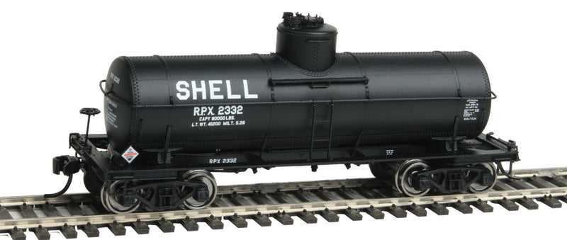 32'6" Type 21 ACF 8,000-Gallon Tank Car - Ready to Run -- Shell RPX #2332 (black, with AB Brakes)-1