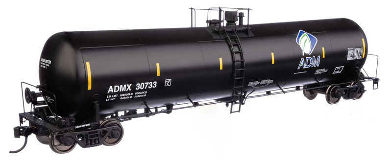 55' Trinity 30,145-Gallon Tank Car - Ready to Run -- Archer-Daniels-Midland ADMX #30733 (black, white, leaf logo, yellow marks)-1