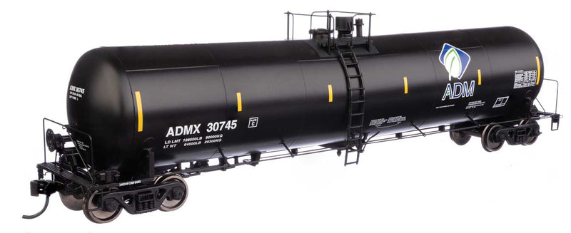 55' Trinity 30,145-Gallon Tank Car - Ready to Run -- Archer-Daniels-Midland ADMX #30745 (black, white, leaf logo, yellow marks)-1