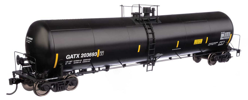 55' Trinity 30,145-Gallon Tank Car - Ready to Run -- GATX Corporation GATX #203693 (black, white, yellow conspicuity marks)-1