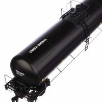 55' Trinity 30,145-Gallon Tank Car - Ready to Run -- Valero Marketing & Supply VMSX #300603 (black, white, yellow marks)