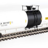 55' Trinity Modified 30,145-Gallon Tank Car - Ready to Run -- Trinity Industries Leasing #351157 (white, black; Yellow Conspicuity Marks)