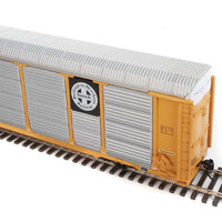89' Thrall Enclosed Tri-Level Auto Carrier - Ready to Run -- Burlington Northern Santa Fe Rack and Flat #303061 (yellow, Circle-Cross Log