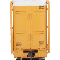 89' Thrall Enclosed Tri-Level Auto Carrier - Ready to Run -- Burlington Northern Santa Fe Rack and Flat #303084 (yellow, Circle-Cross Log