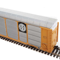 89' Thrall Enclosed Tri-Level Auto Carrier - Ready to Run -- Burlington Northern Santa Fe Rack and Flat #303084 (yellow, Circle-Cross Log