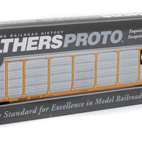 89' Thrall Enclosed Tri-Level Auto Carrier - Ready to Run -- Burlington Northern Santa Fe Rack and Flat #303084 (yellow, Circle-Cross Log