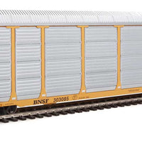 89' Thrall Enclosed Tri-Level Auto Carrier - Ready to Run -- Burlington Northern Santa Fe Rack and Flat #303085 (yellow, Circle-Cross Log